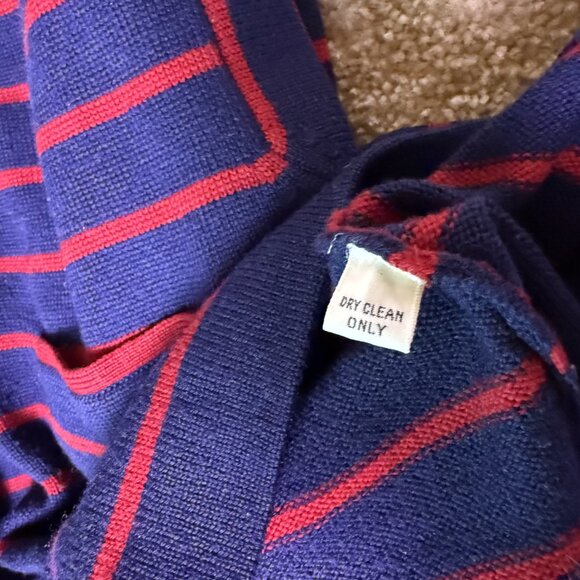VTG Gloria Sachs Women Sweater Dress Sz Medium Merino Wool Blue Red Striped F138 - Picture 7 of 10